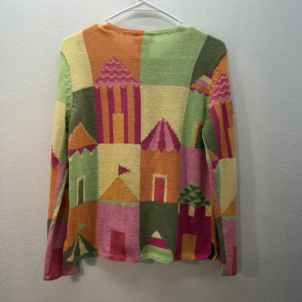 Talbots Artsy Knit Button Up Sweater Art To Wear Whimsical Cardigan Sz M Pastel - Picture 5 of 6